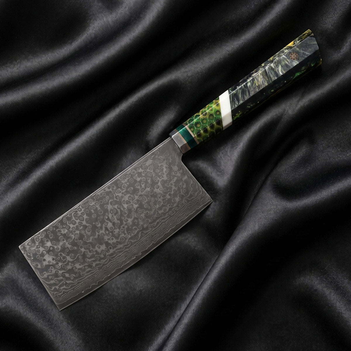 Wakaba Vegetable Cleaver Knife · full blade on black silk