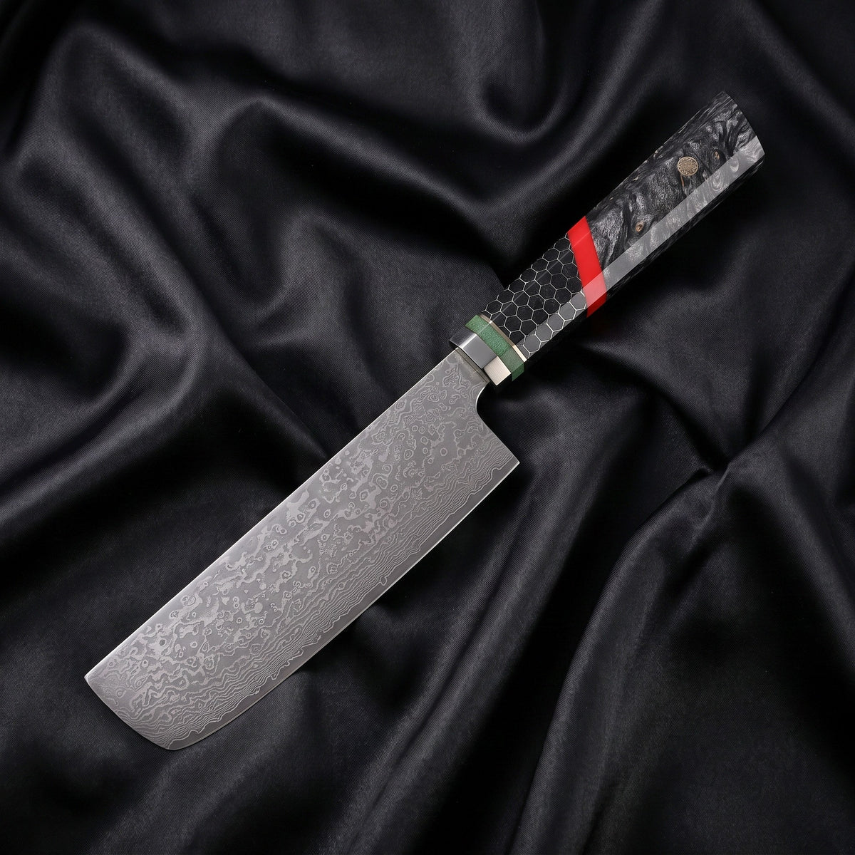 Enji Nakiri Vegetable Knife · full blade on black silk