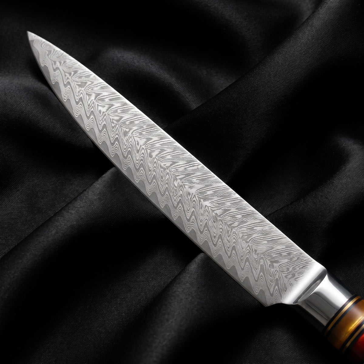Matsuba Sujihiki Slicing Knife · Damascus blade close-up