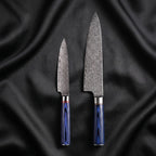 Aizome Knife Duo (Gyuto & Utility) · the full set on black silk