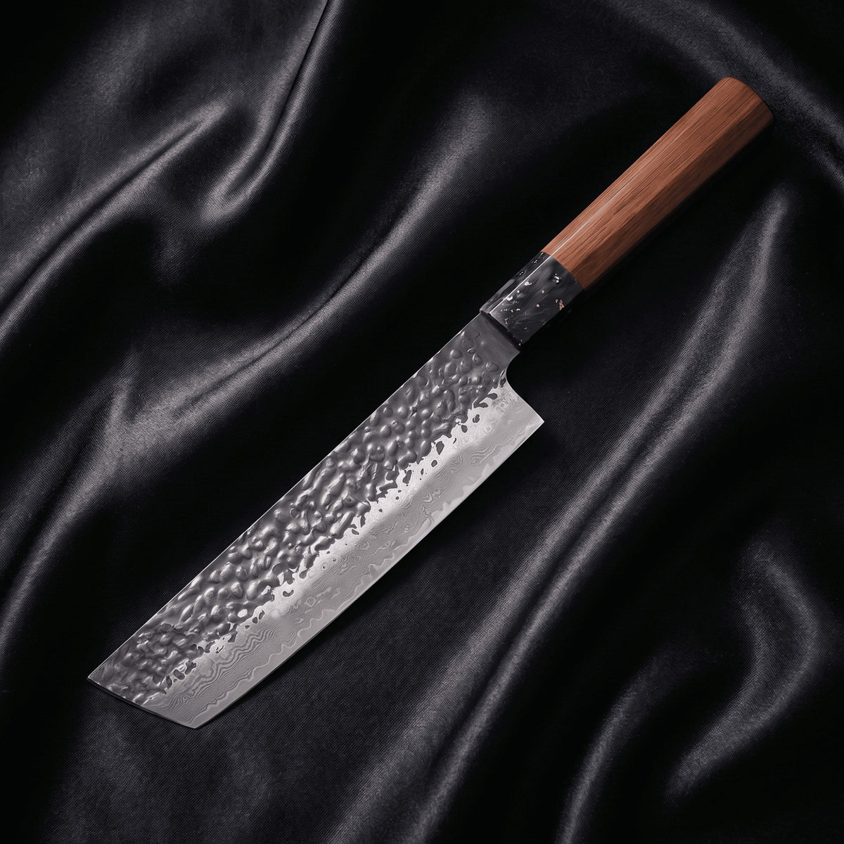 Kurumi Nakiri Vegetable Knife · full blade on black silk