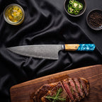 Kawasemi Knife Trio (Gyuto, Nakiri & Utility) · 8 in Gyuto Chef Knife on the cutting board