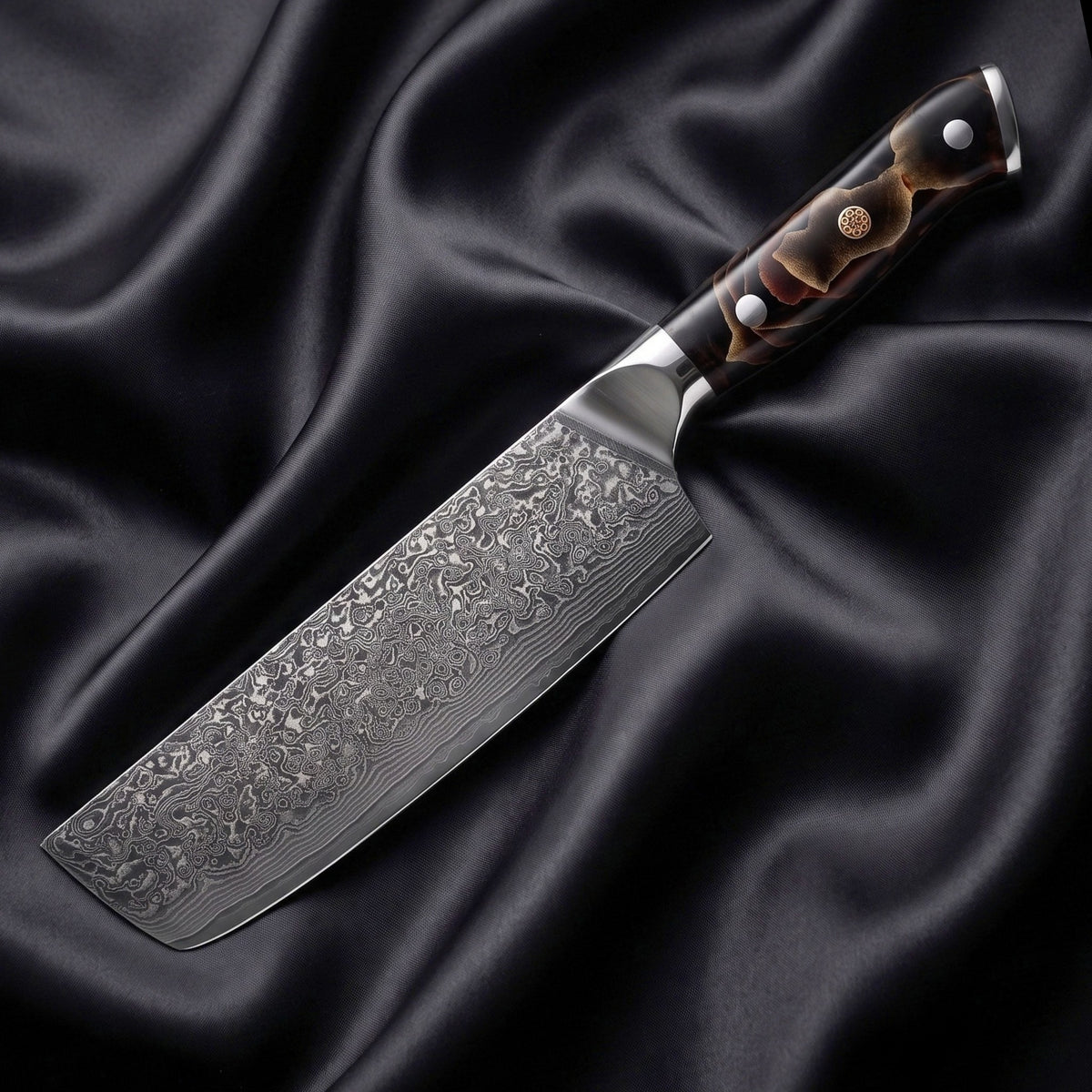 Iwao Nakiri Vegetable Knife · full blade on black silk
