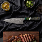 Wakaba Knife Trio (Gyuto, Nakiri & Utility) · Gyuto Chef Knife on the cutting board
