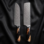 Yoizuki Knife Duo (Santoku & Nakiri) · the full set on black silk