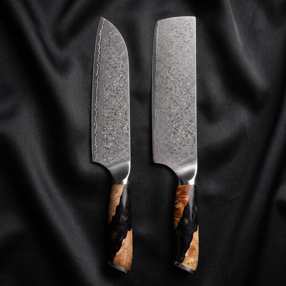 Yoizuki Knife Duo (Santoku & Nakiri) · the full set on black silk