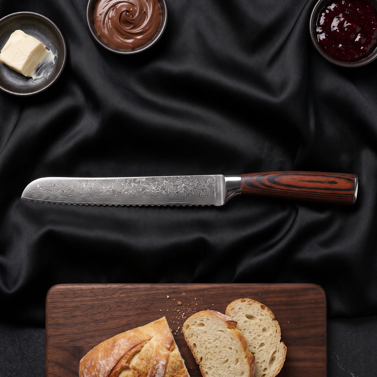 Yuhi Bread Knife · on the cutting board