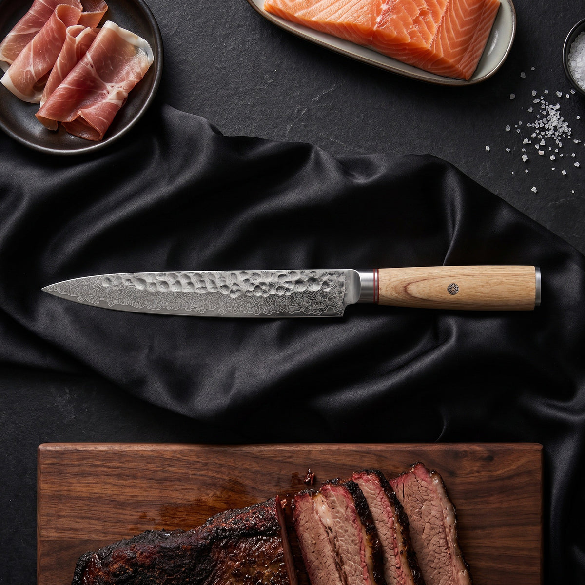 Kinari 7-Piece Knife Set · Honesuki Boning Knife on the cutting board