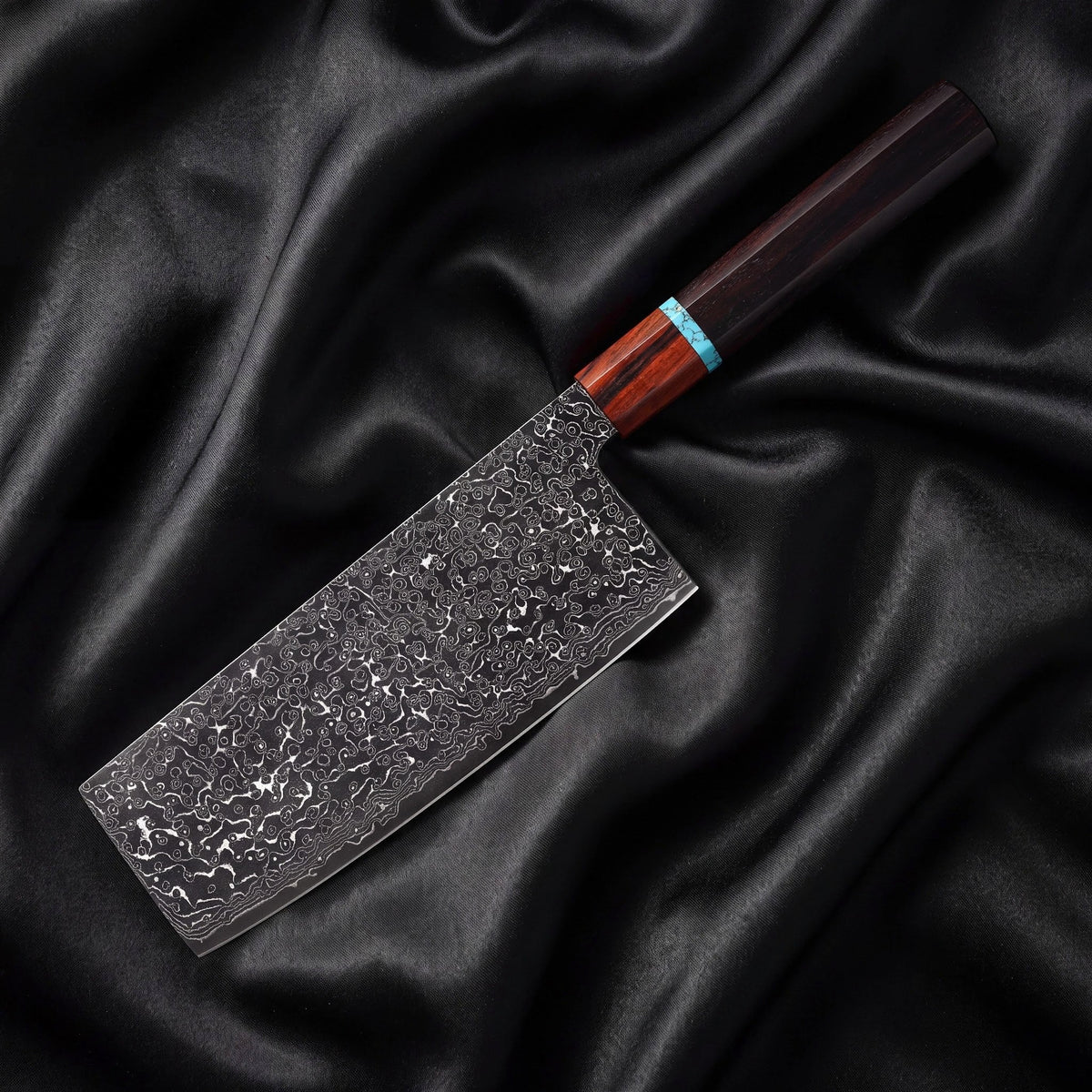 Seiji Vegetable Cleaver Knife · full blade on black silk