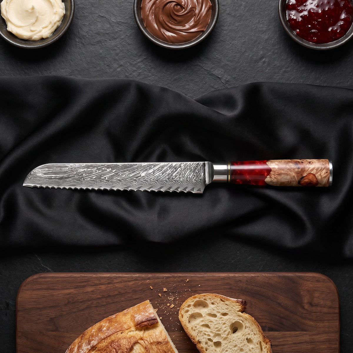 Hozuki Bread Knife · on the cutting board