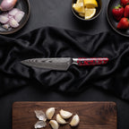 Shuiro Knife Duo (Gyuto & Utility) · Utility Knife on the cutting board