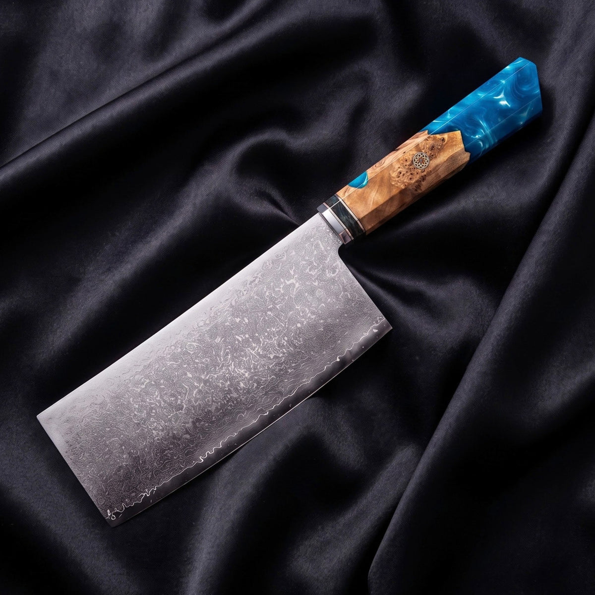 Kawasemi Vegetable Cleaver Knife · full blade on black silk