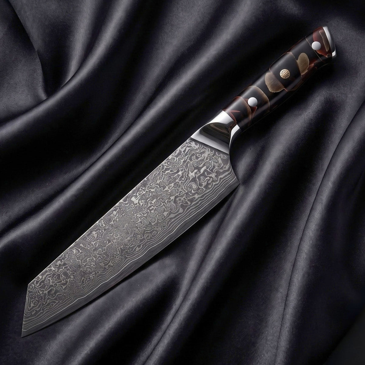 Iwao Kiritsuke Chef-Slicer Knife · full blade on black silk