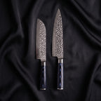 Konpeki Knife Duo (Gyuto & Santoku) · the full set on black silk