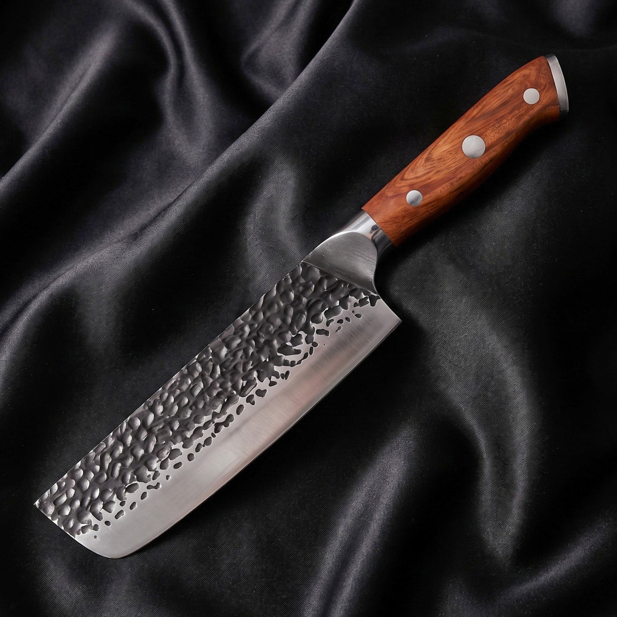 Kitae Nakiri Vegetable Knife · full blade on black silk