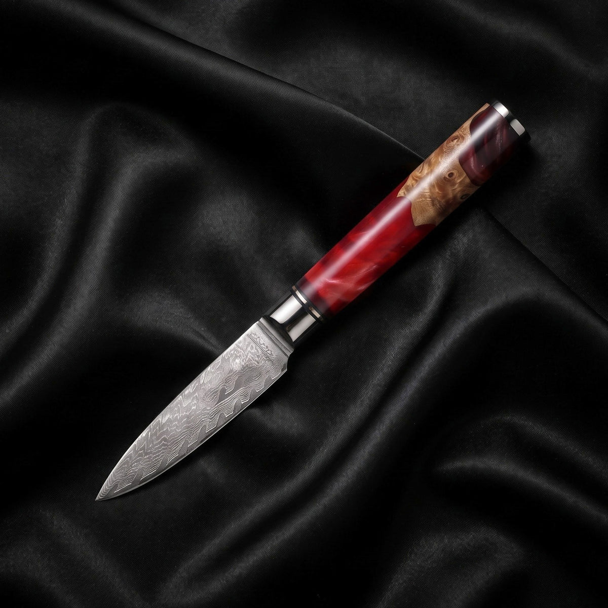 Hozuki Paring Knife · full blade on black silk