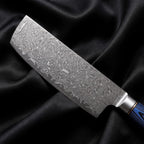 Aizome Nakiri Vegetable Knife · Damascus blade close-up