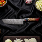 Saiun Knife Trio (Gyuto, Nakiri & Utility) · Nakiri Vegetable Knife on the cutting board