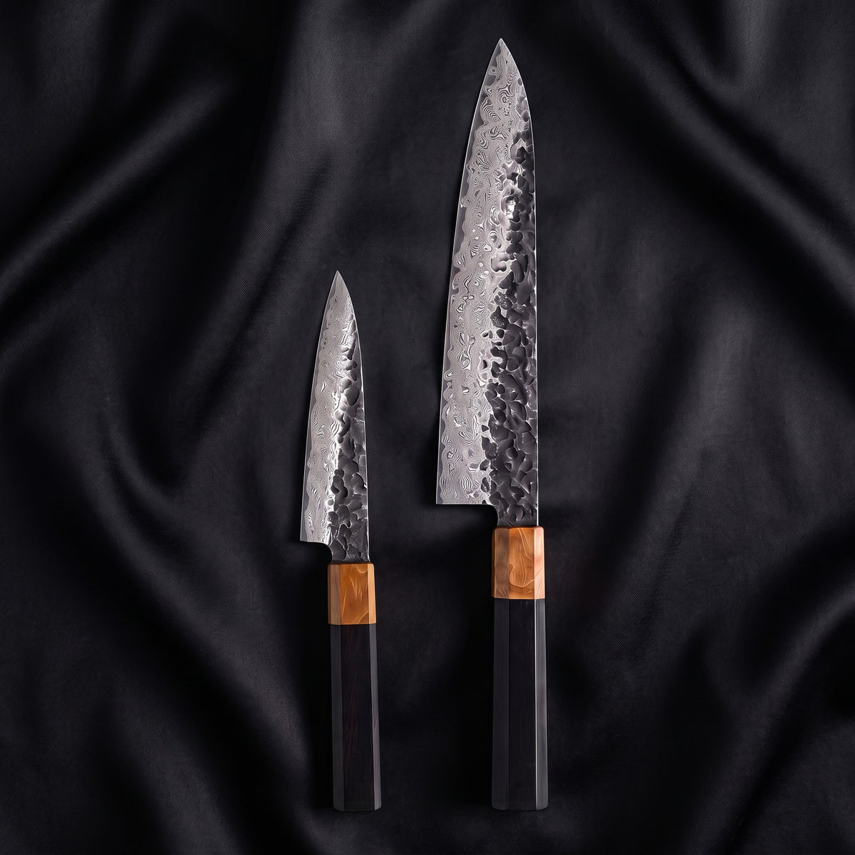 Sumie Knife Duo (Gyuto & Petty) · the full set on black silk