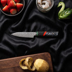 Enji 9-Piece Knife Set · Paring Knife on the cutting board