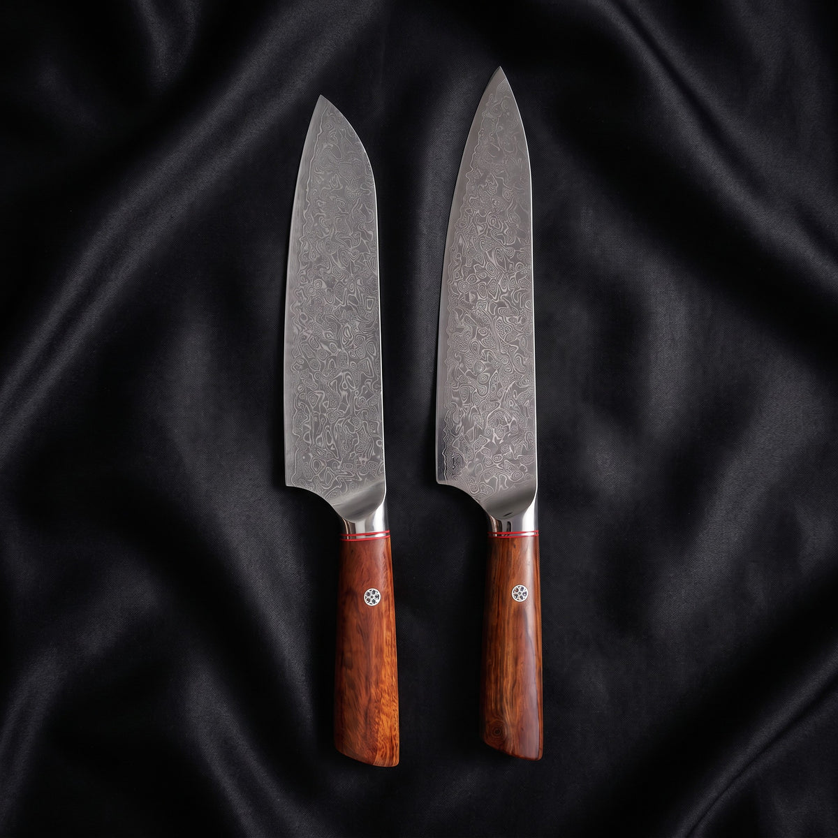 Kasane Knife Duo (Gyuto & Santoku) · the full set on black silk