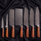 Kasane 7-Piece Knife Set · the full set on black silk