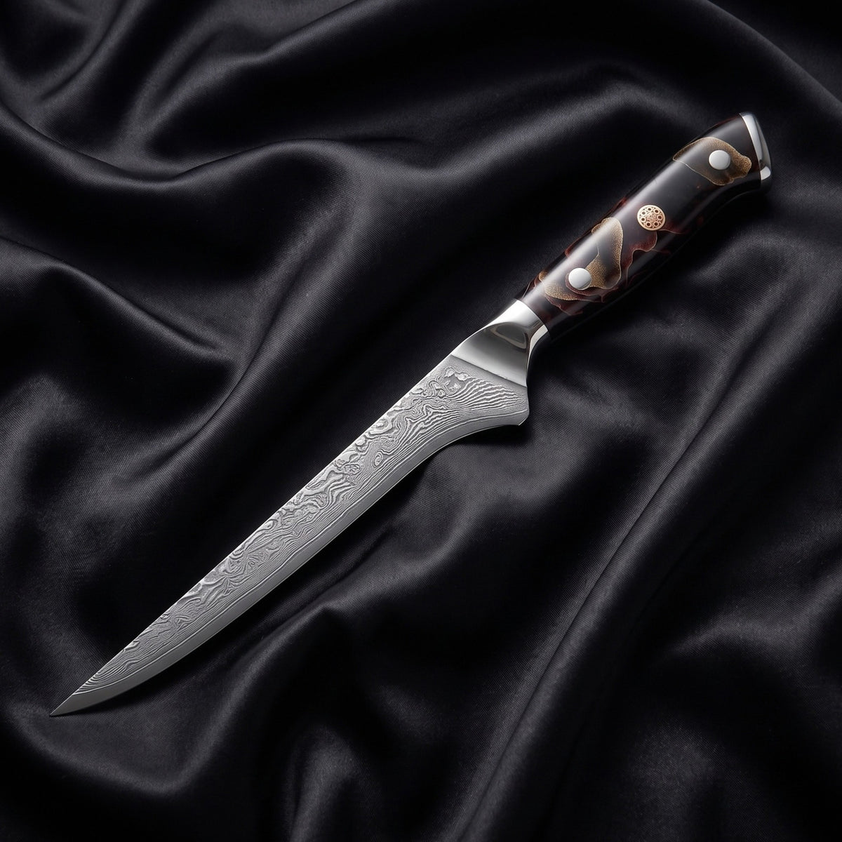 Iwao Honesuki Boning Knife · full blade on black silk