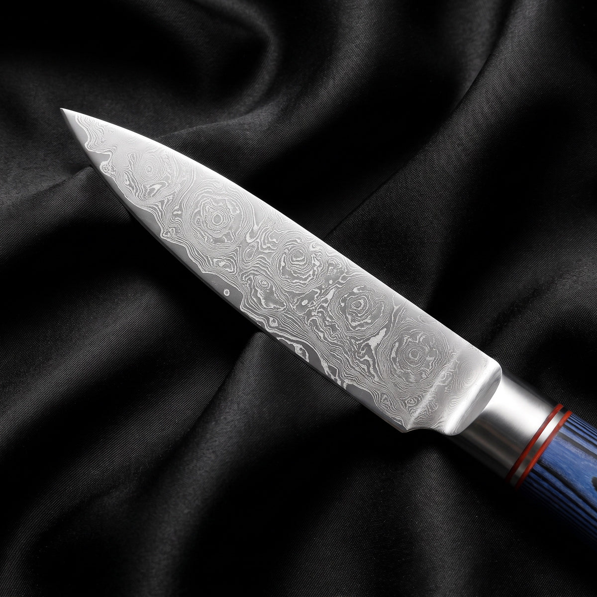 Aizome Paring Knife · Damascus blade close-up