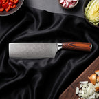 Yuhi Knife Trio (Gyuto, Nakiri & Petty) · Nakiri Vegetable Knife on the cutting board