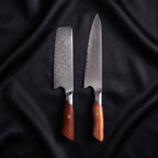 Takibi Knife Duo (Gyuto & Nakiri) · the full set on black silk