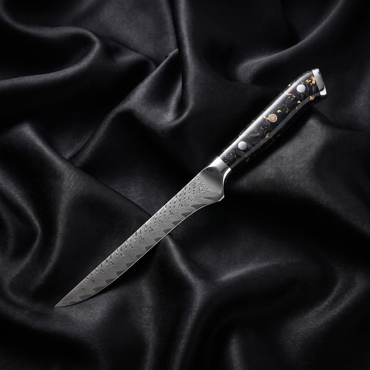 Kinpaku Honesuki Boning Knife · full blade on black silk