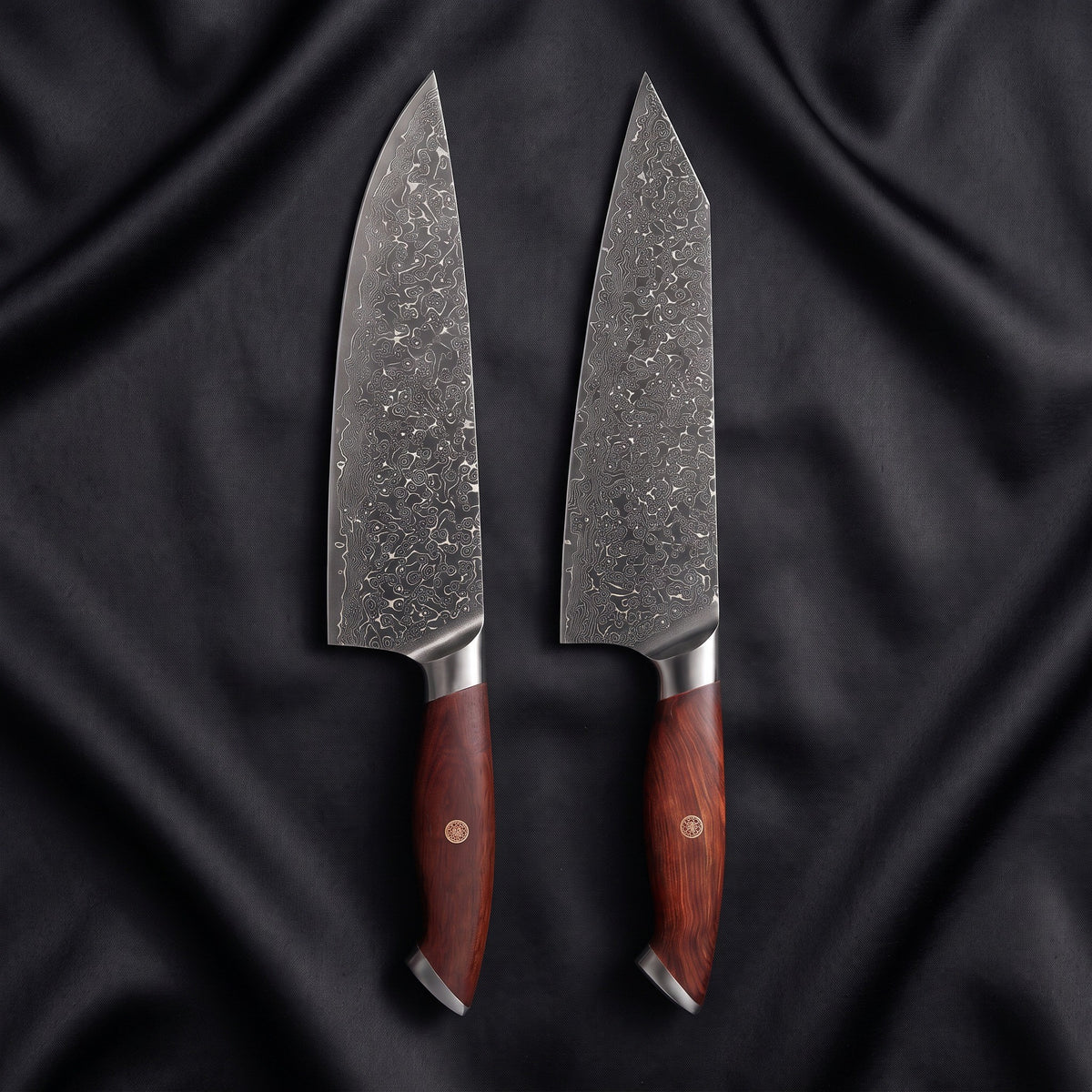 Yugure Knife Duo (Gyuto & Kiritsuke) · the full set on black silk