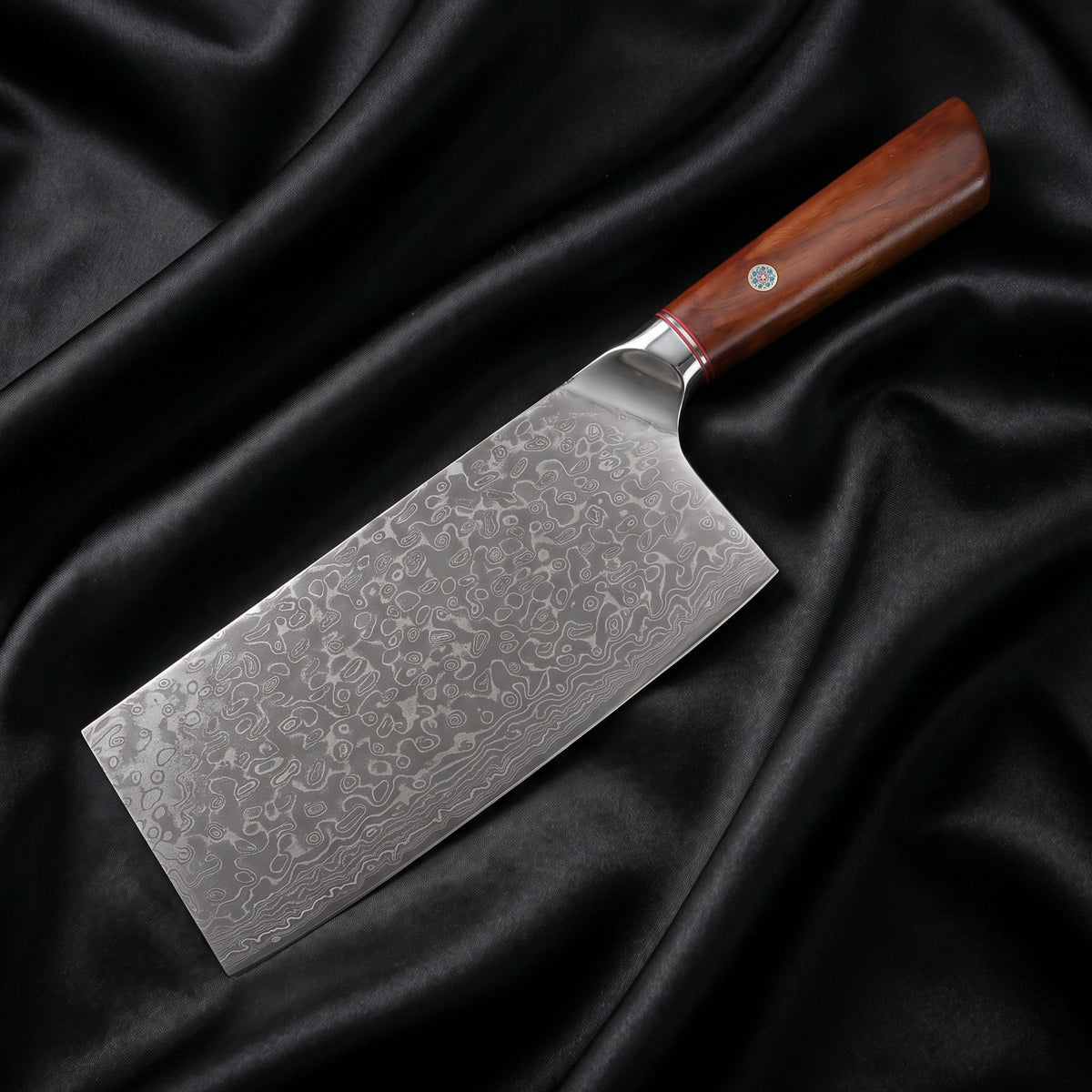 Kasane Vegetable Cleaver Knife · full blade on black silk