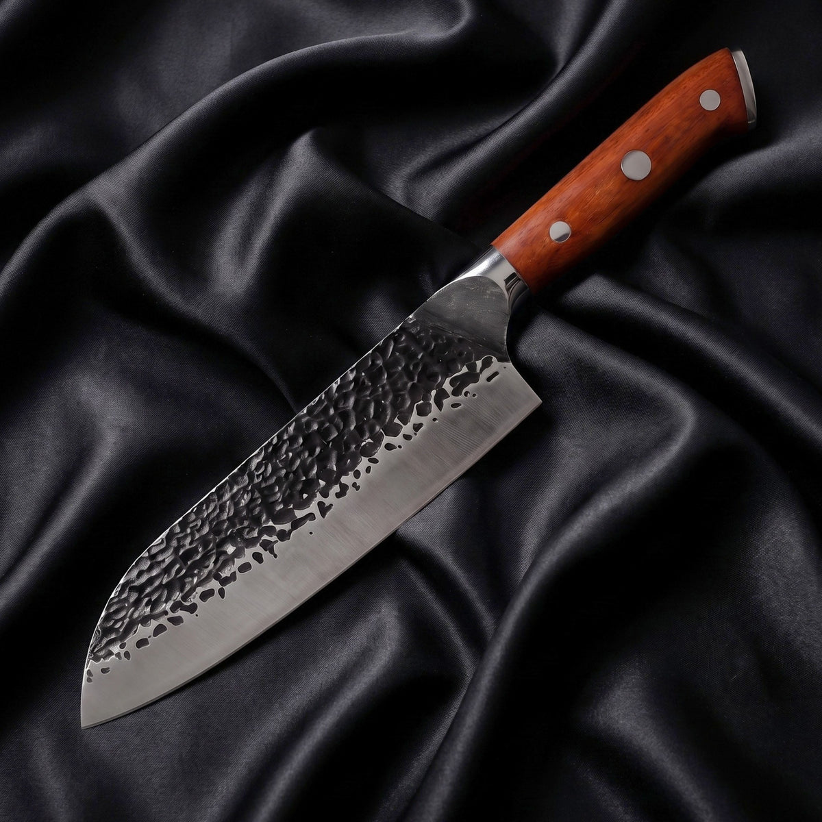 Kitae 7 in Santoku All-Purpose Knife · full blade on black silk
