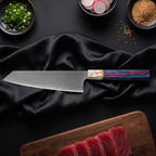 Hanabi 3-Piece Knife Set · Kiritsuke Chef-Slicer Knife on the cutting board