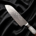 Shinju 5 in Santoku All-Purpose Knife · Damascus blade close-up