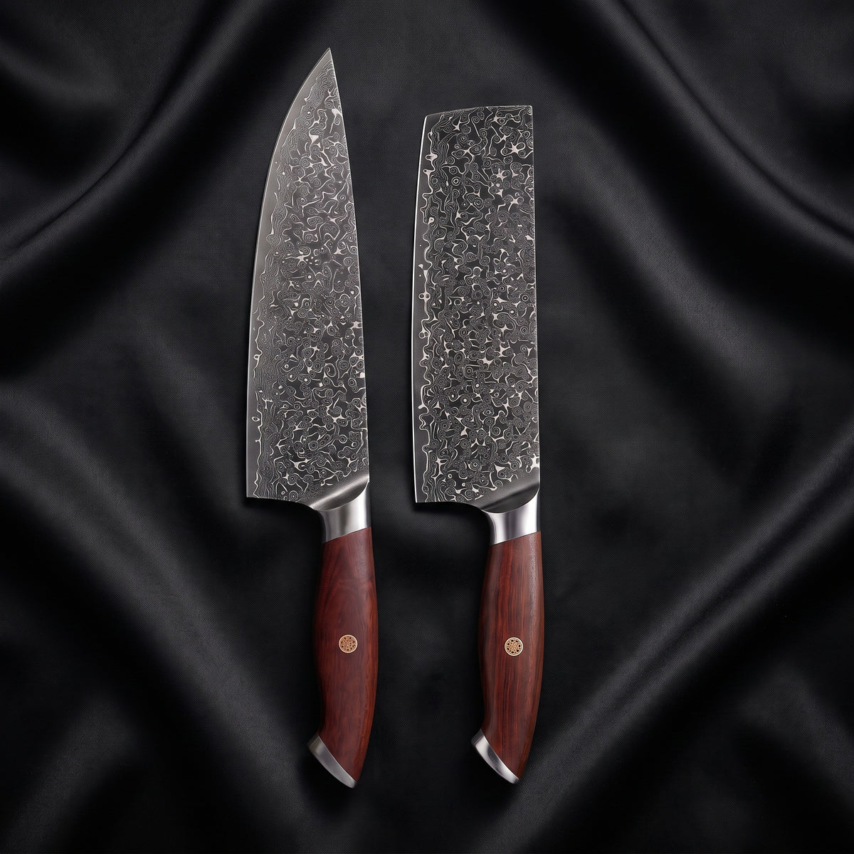 Yugure Knife Duo (Gyuto & Nakiri) · the full set on black silk