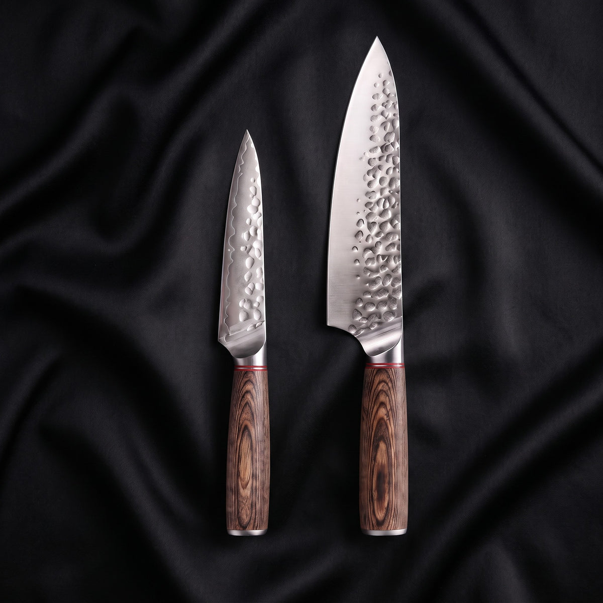 Daichi Knife Duo (Gyuto & Utility) · the full set on black silk