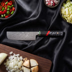 Enji Nakiri Vegetable Knife · on the cutting board