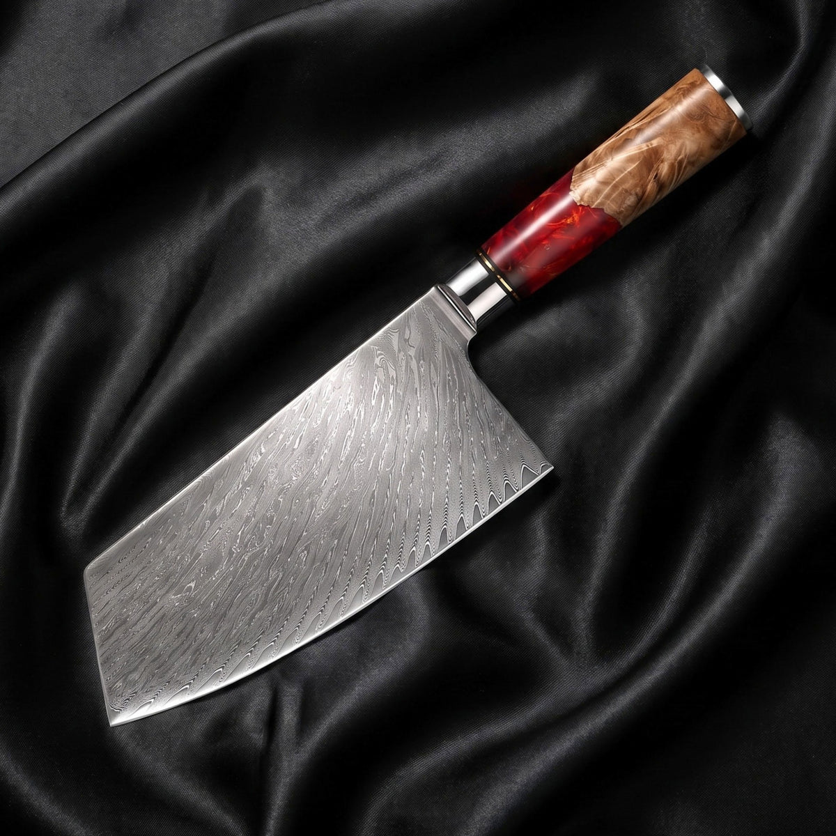 Hozuki Vegetable Cleaver Knife · full blade on black silk