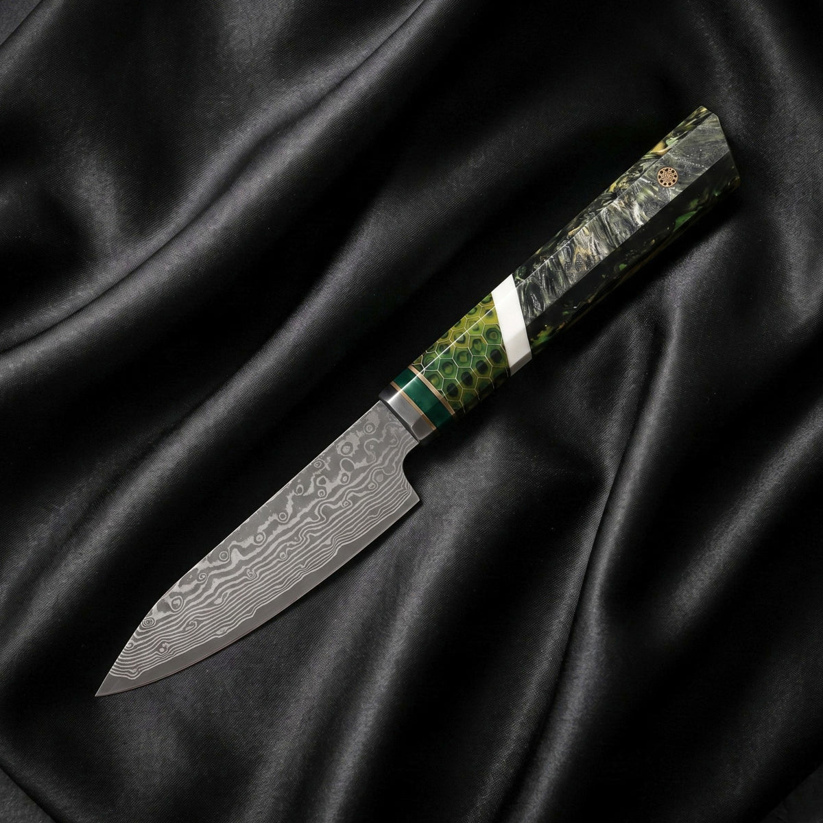 Wakaba Paring Knife · full blade on black silk
