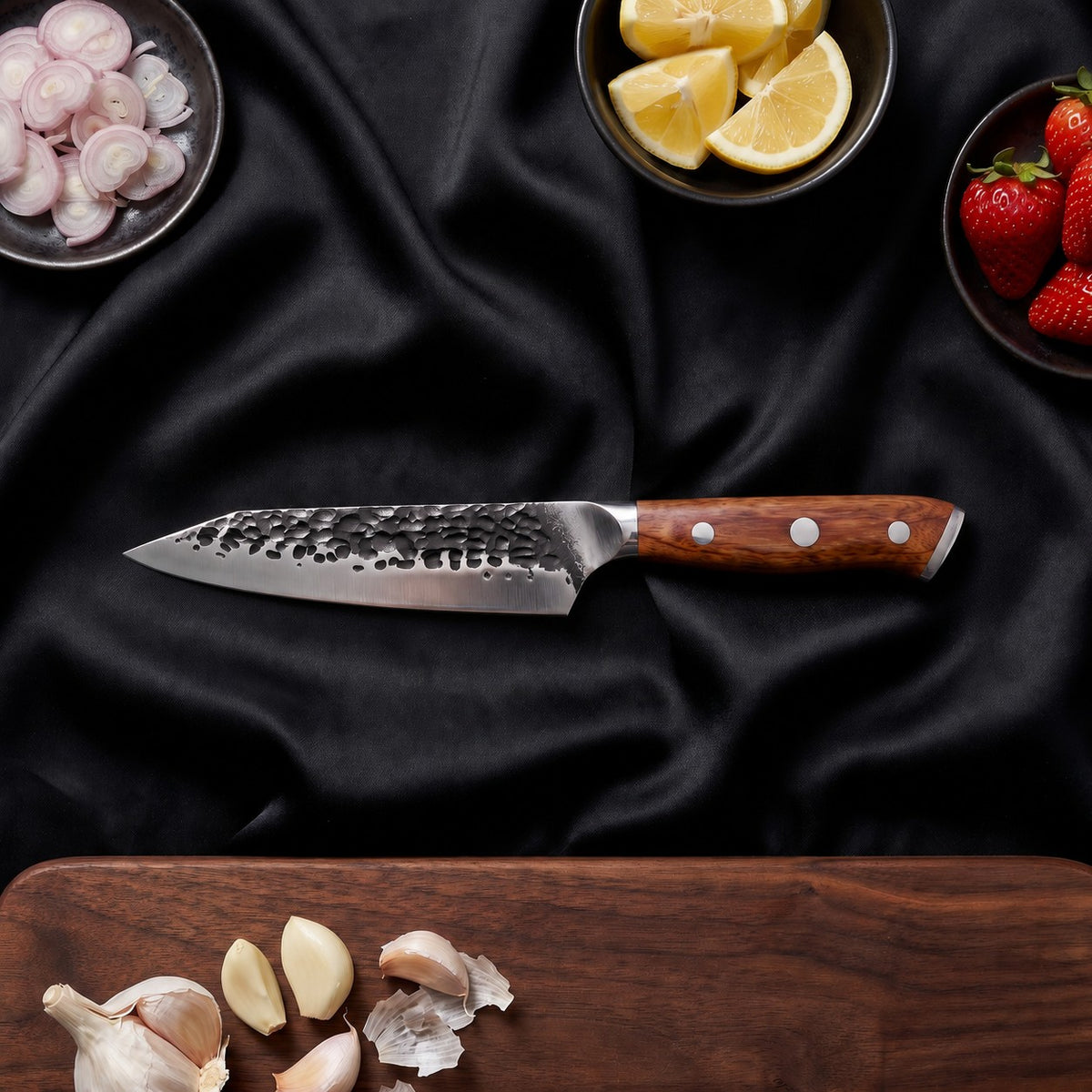 Kitae Utility Knife · on the cutting board