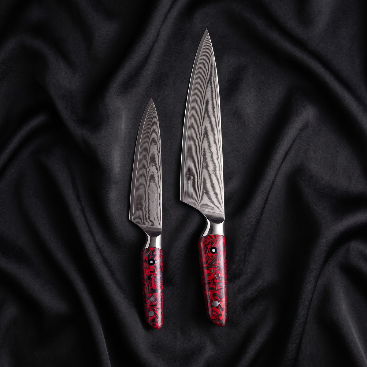Shuiro Knife Duo (Gyuto & Utility) · the full set on black silk