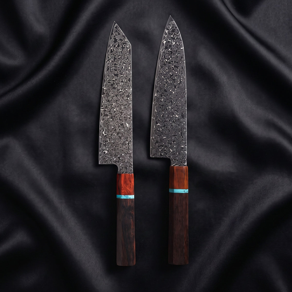 Seiji Knife Duo (Gyuto & Kiritsuke) · the full set on black silk