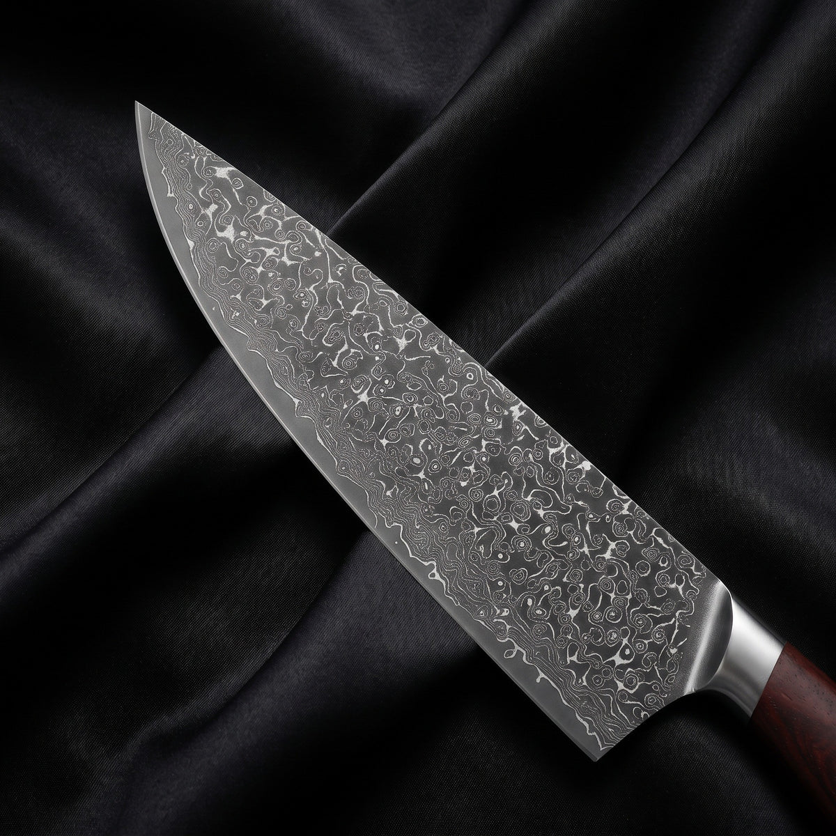 Yugure Gyuto Chef Knife · Damascus blade close-up