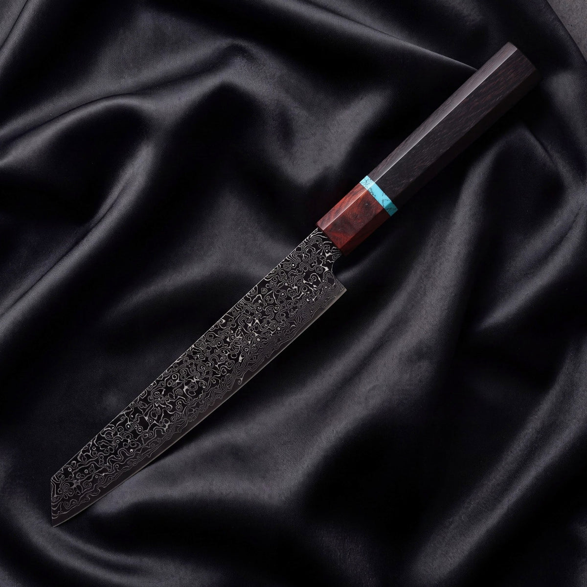 Seiji Sujihiki Slicing Knife · full blade on black silk