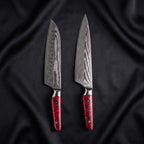 Shuiro Knife Duo (Gyuto & Santoku) · the full set on black silk