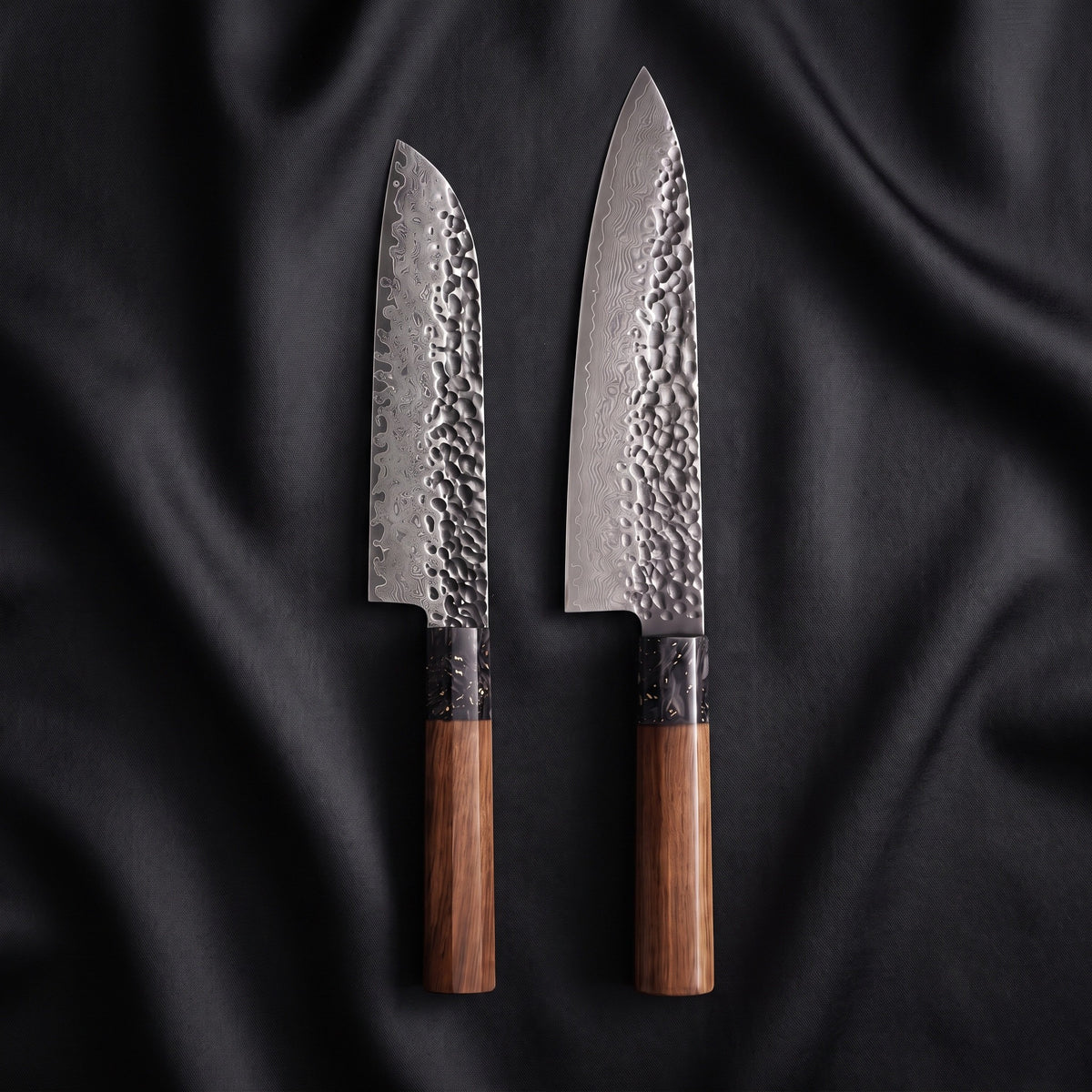 Kurumi Knife Duo (Gyuto & Santoku) · the full set on black silk