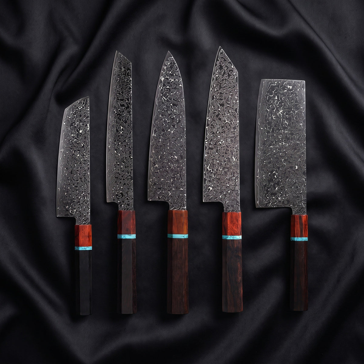 Seiji 5-Piece Knife Set · the full set on black silk