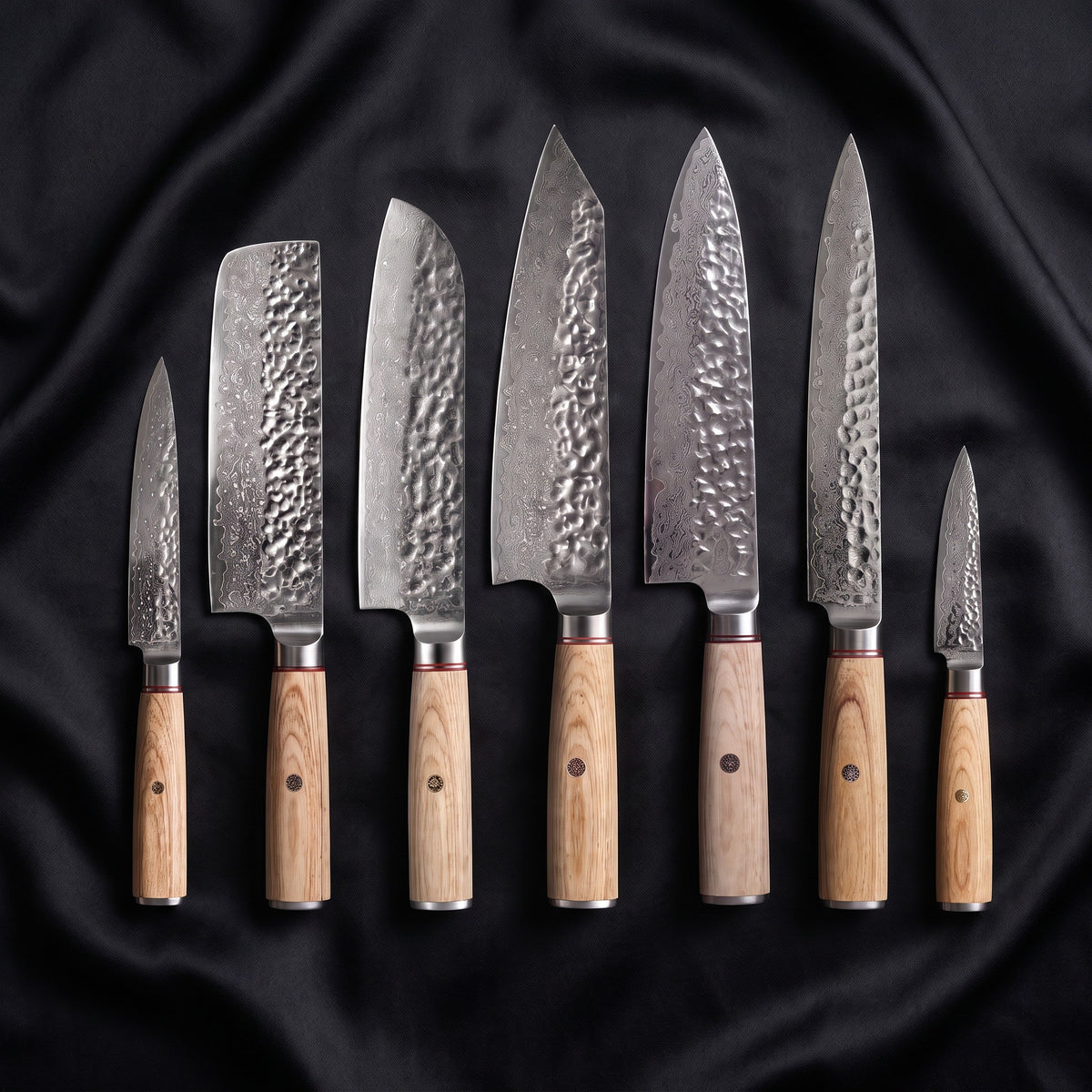 Kinari 7-Piece Knife Set · the full set on black silk